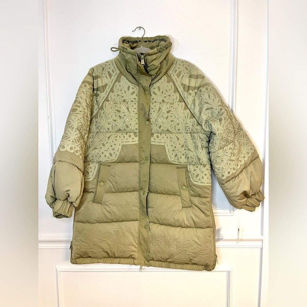 Free People Headed For The Hills Embroidered Puffer Jacket Military Green, S NWT - Picture 5 of 14